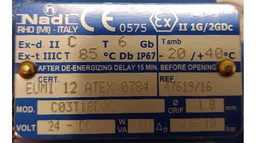 ATEX coding on valve nameplate