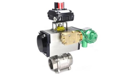 threaded ball valve with pneumatic actuator, switch box and pilot solenoid valve